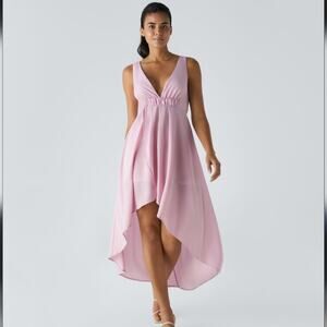 Halara Deep V Neck Sleeveless Crossover High Low Flowy Maxi Wedding Guest Dress